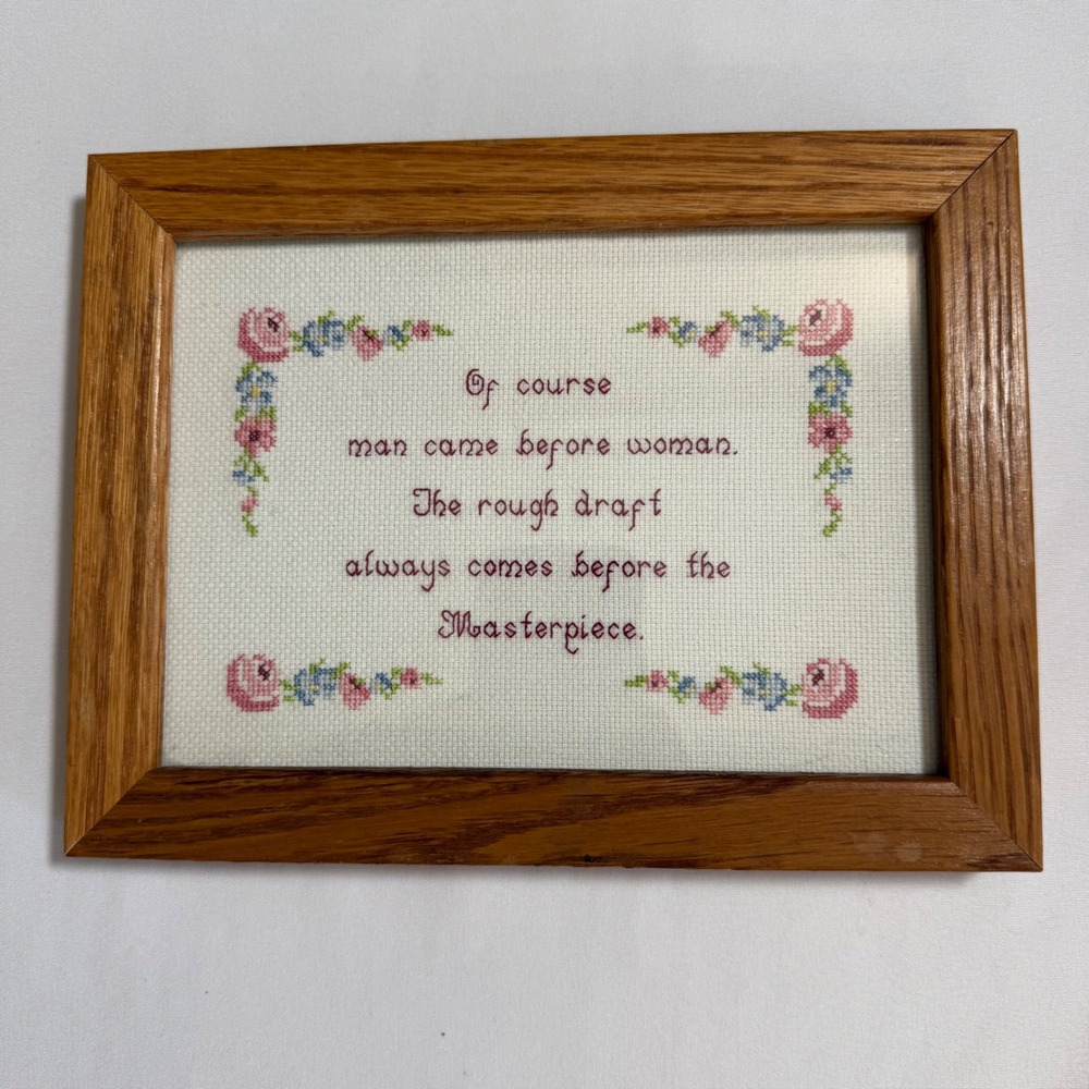 Cross Stitch Framed Art Funny Feminist Quote Masterpiece‎ Oak Wood Frame